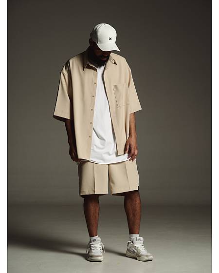 Set pants shorts with shirt oversize Macadamia men's