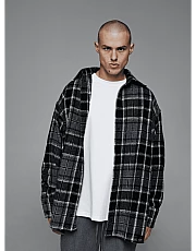 Рубашка oversize в клеточку серая теплая